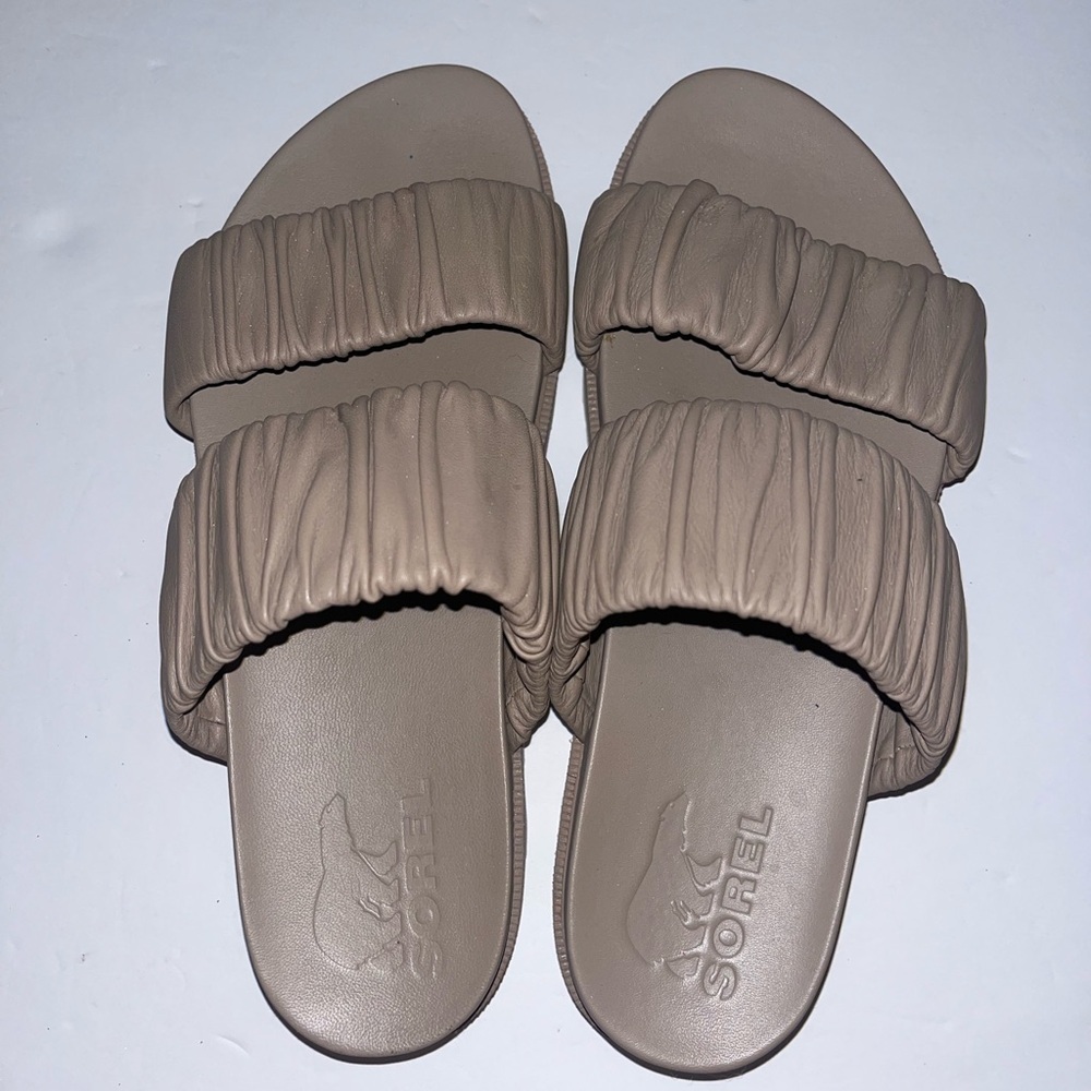 Sorel Women's Taupe Ruched Double-Strap Slide Sandals
